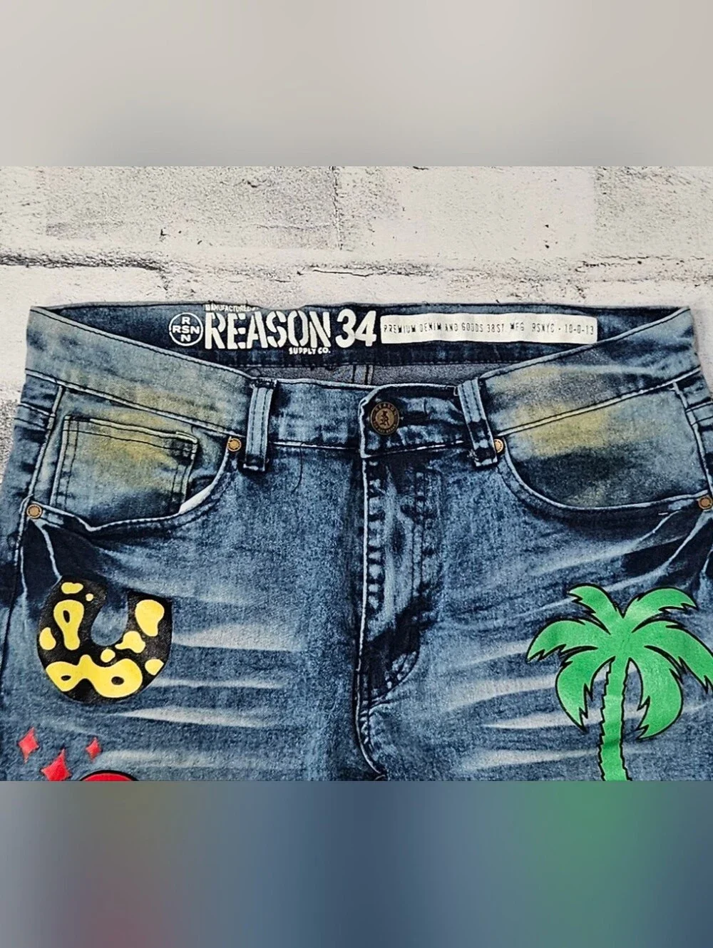 Reason New York Graphic Moto Patch Jeans Slim Fit Denim Mens 30x30 - Picture 9 of 16
